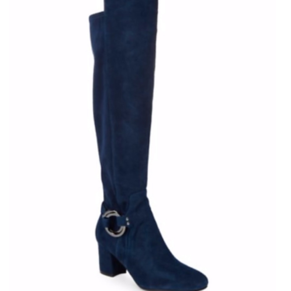 Karl Lagerfeld Cami OTK boots. Navy suede